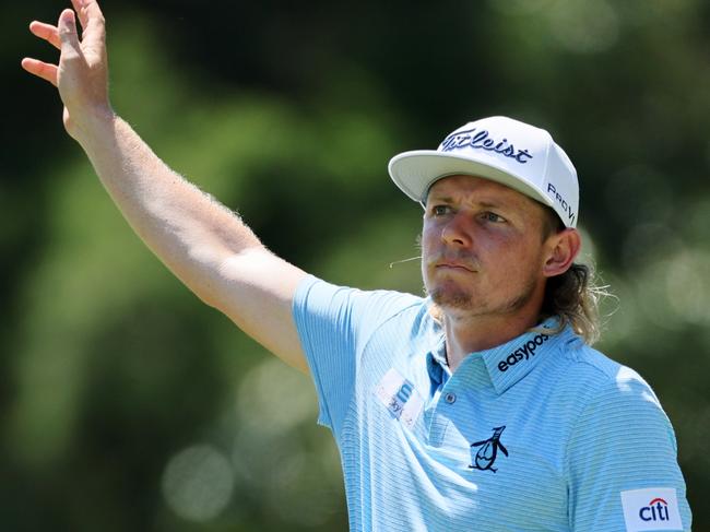 MEMPHIS, TENNESSEE - AUGUST 13: Cameron Smith of Australia reacts to his shot from the seventh tee during the third round of the FedEx St. Jude Championship at TPC Southwind on August 13, 2022 in Memphis, Tennessee. (Photo by Andy Lyons/Getty Images)