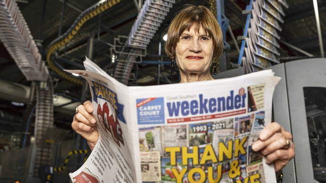 Anne Gaskin with the final edition of the Weekender. Picture: Colin Murty