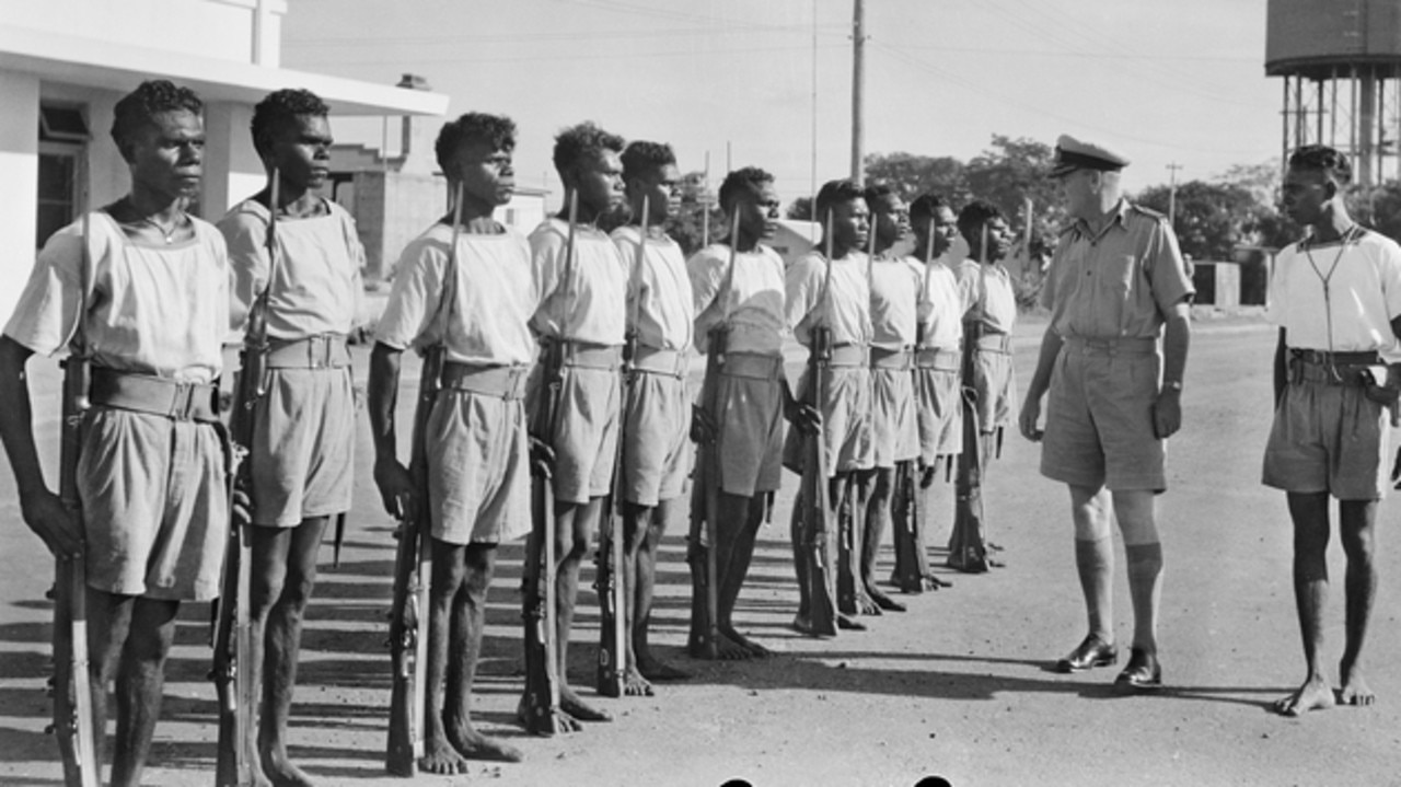 Bombing of Darwin: The Tiwi Islands was home to a squad of locals who unofficiallyenlisted in a Navy unit that became known as the Snake Bay Patrol. Located on the critical pathof Japanese air-craft headed for Darwin, the unit was responsible for special duties such aslocating stranded airmen and Japanese mines. Identified left to right: Harry One; Holder Adams; AliMiller (Mungatopi); Francis Butcher (Tippaklippa); Victor Adams; Charlie One (Tippaklippa); Melon;Brownie Araku; Man Fong; Charlie Two; Ginger Two (on end of row, mostly obscured); CaptainBaldwin; Ginger One.