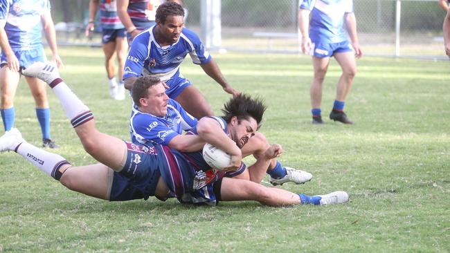 Anthony Gray scores a try to bring Ormeau within striking distance of Tugun. Picture: Richard Gosling/AAP Image