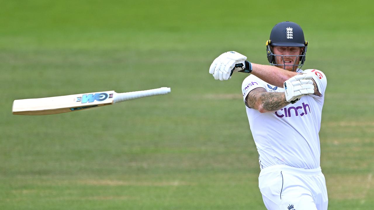 England captain Ben Stokes loses his bat. Photo by Stu Forster/Getty Images