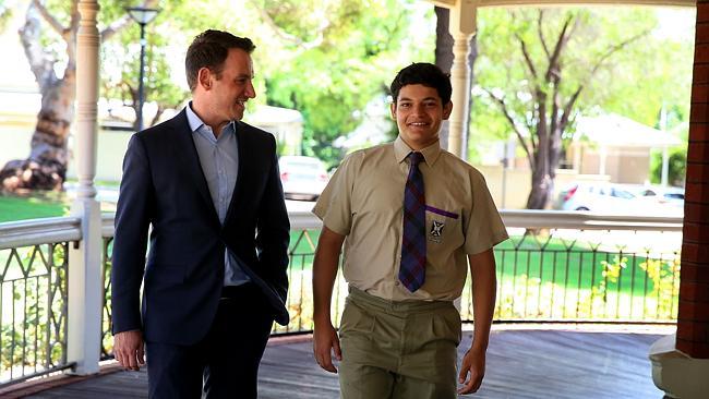 Jakheen Coaby, 16, with mentor Rob Carruthers of BHP Billiton, at Scotch College in Perth. Picture: Colin Murty.