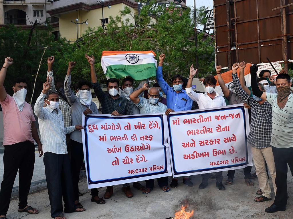 Indian protesters in Ahmedabad. Picture: SAM PANTHAKY / AFP