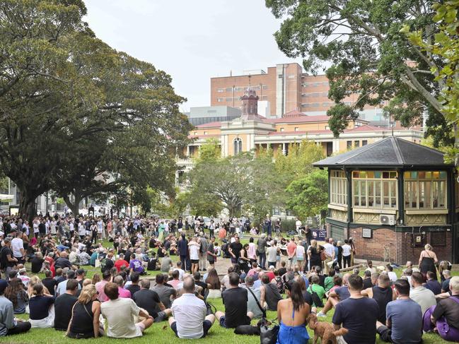 The crowd at the Darlinghurst park for the vigil. Picture: NCA NewsWire / Monique Harmer