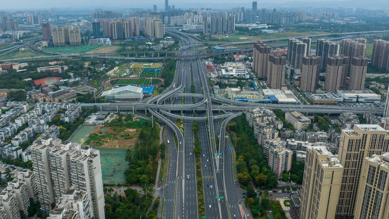 This aerial photo taken on September 1 shows nearly empty roads amid brutal Covid restrictions in Chengdu. Picture: CNS/AFP