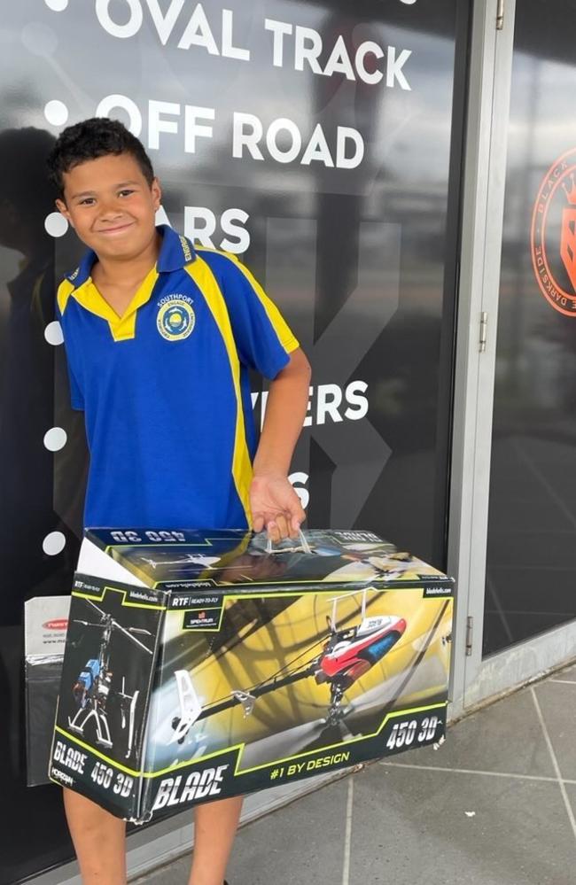 Mason Sia with his Blade 450 3D Helicopter. Picture: Kirstie Roche