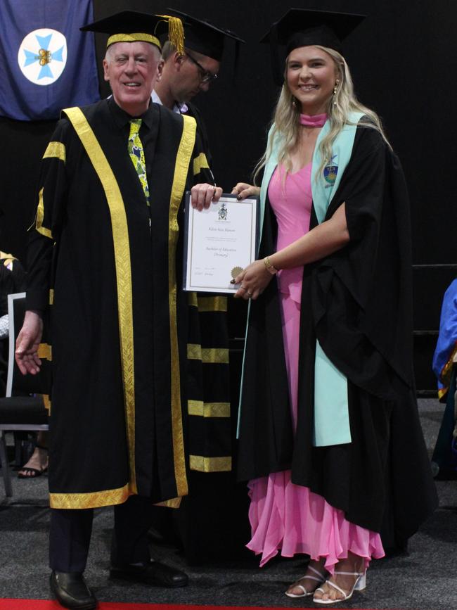 Kelsie Hansen graduated with a Bachelor of Education (Primary) at the CQUniversity graduation ceremony in Bundaberg on December 14, 2023.