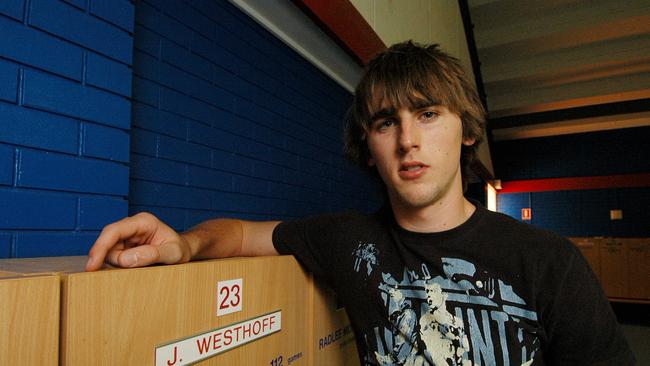 Justin Westhoff before the 2006 AFL Draft. Picture: Nicholas Wrankmore.