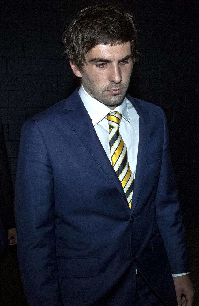 West Coast Eagles midfielder Andrew Gaff departs the AFL tribunal after being banned for eight matches. Picture: AAP Image/Luis Ascui