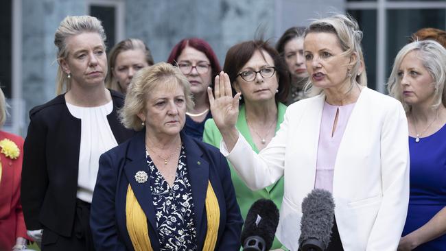 Landry with the Deputy Leader of the Opposition Sussan Ley and Coalition women during the press conference. Picture: NCA NewsWire / Gary Ramage