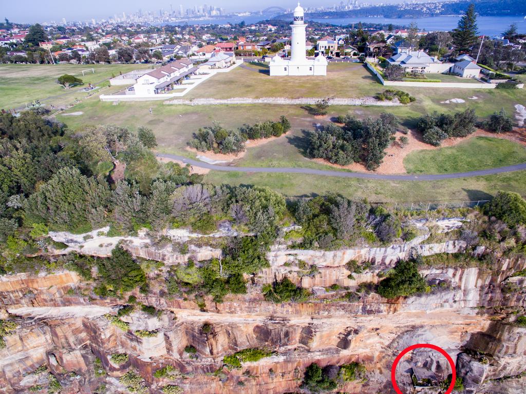 The secret WWII tunnel (circled in red) was rediscovered using drones by Macquarie University. Picture: Macquarie University