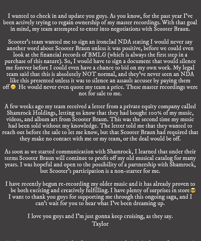 Taylor Swift's letter to fans.