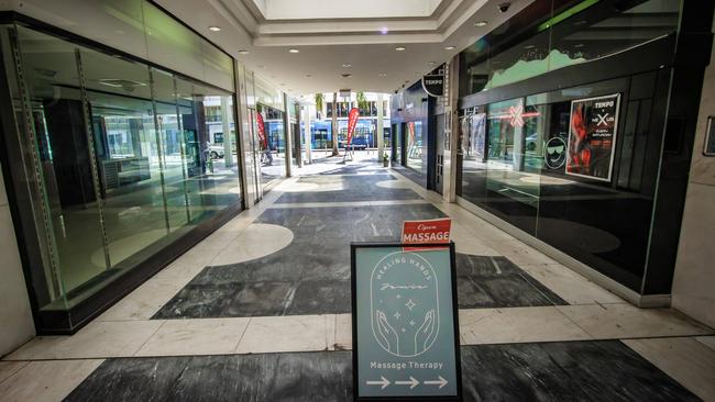 Ghost Towns. Empty shops and streets of Surfers Paradise on the Gold Coast. Picture: Nigel Hallett