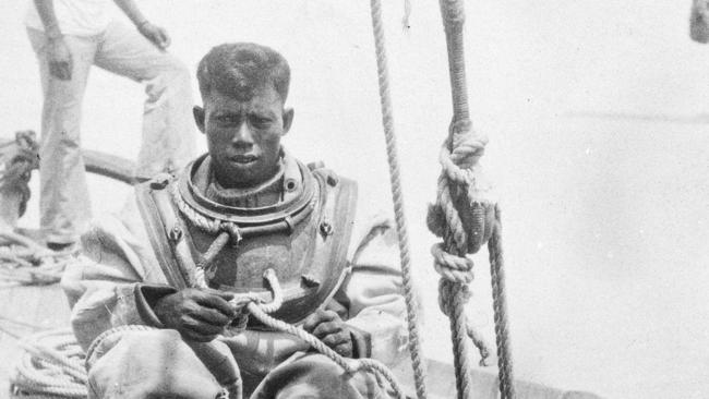 A Japanese pearl diver preparing to go over the side of a lugger. It was a dangerous occupation.