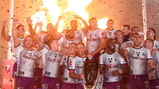 Melbourne Storm celebrate the 2020 premiership (Photo by Cameron Spencer/Getty Images)