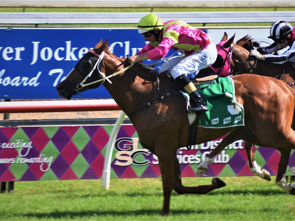 Jockey Luke Rolls rode John Shelton trained Great Marlow to victory in the New Member Benefits CG&amp;E Class 1 Handicap over 1200m at Clarence River Jockey Club in Grafton on Tuesday, 2nd February, 2021. Photo Bill North / The Daily Examiner