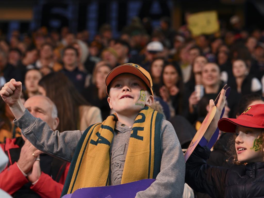 Young wallabies fans react to Australian success. Picture: Jaimi Joy/Getty Images