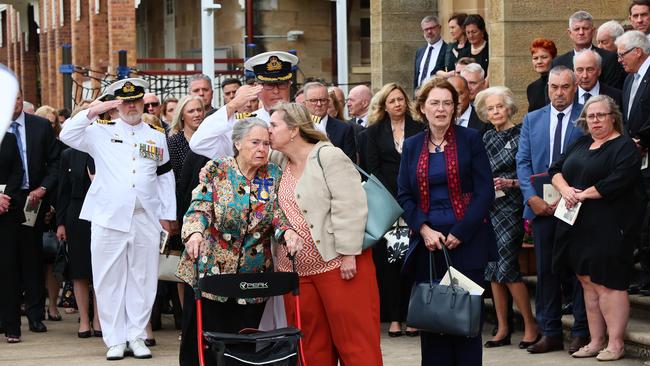 Dallas Hayden, centre, and her daughter Georgina at the funeral in Ipswich. Picture: NCA NewsWire / Tertius Pickard