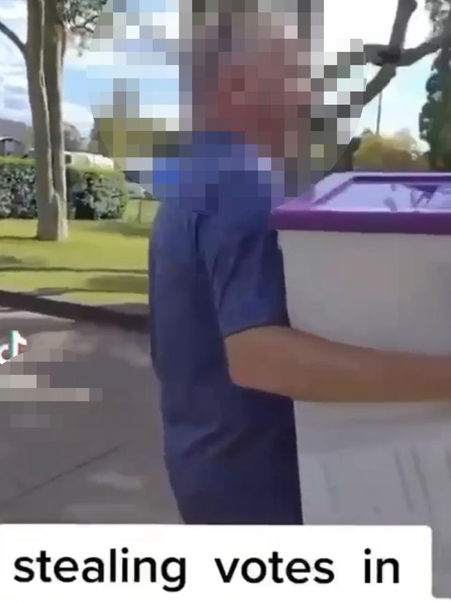 Screenshots of a video showing a woman wrongly accusing Maitland polling station volunteers of 