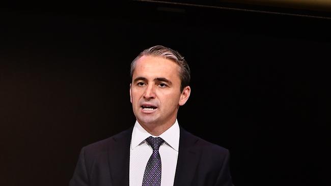 Commonwealth Bank CEO Matt Comyn addresses shareholders during Wednesday’s annual general meeting in Sydney. Picture: AAP