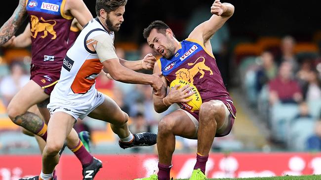 Brisbane recruit Luke Hodge wound back the clock against Greater Western Sydney. Picture: AAP Image/Dan Peled