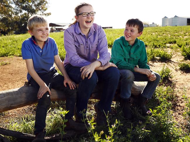 Angus, Imogen and Jackson on their family farm. Picture: Sam Ruttyn