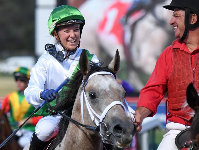 Kayla Crowther returns to the mounting yard at Sandown after winning aboard exciting prospect Terbium in February. Picture: Pat Scala/Racing Photos via Getty Images