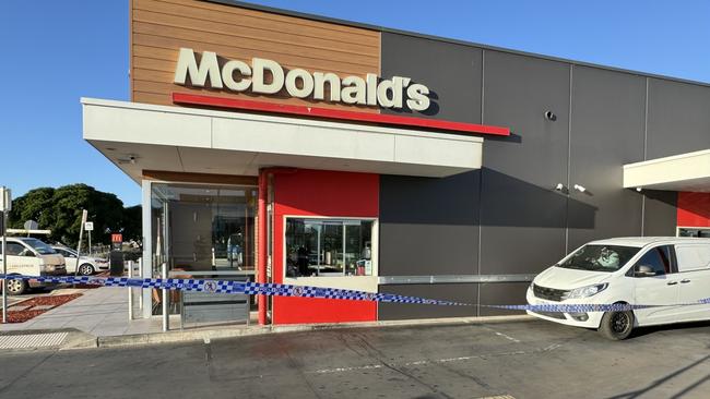 Two men have been taken to hospital after a shooting at a McDonald’s carpark. Picture: NCA NewsWire / Ian Currie