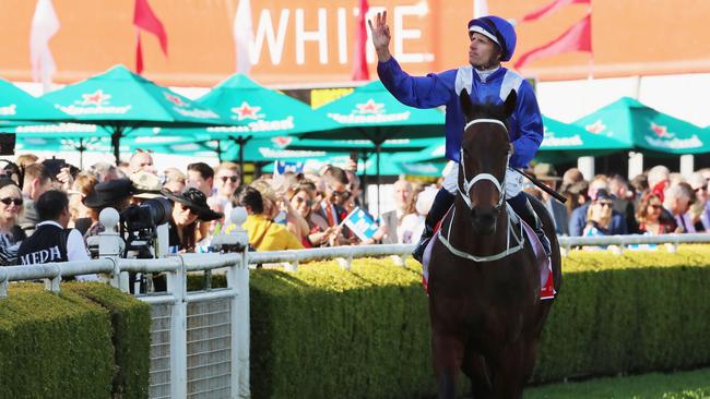 Victory parade: Hugh Bowman and Winx. Picture: Getty Images