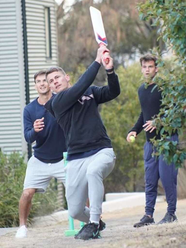 Dayne Zorko playing cricket at Lions pre-season camp. Picture: Lions Media