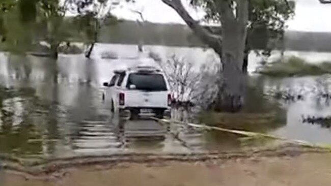 Driver escaped this car which became submerged in floodwaters at Younghusband in the Mid-Murray. Picture: 7NEWS