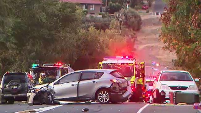 A woman is fighting for life after she was hit by an out-of-control car at Sheidow Park while putting the bins out. Picture: Nine News Adelaide