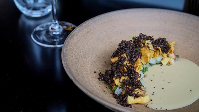 Chestnut cream, Jerusalem artichokes, maple bacon, shaved truffle. Picture: Jenifer Jagielski