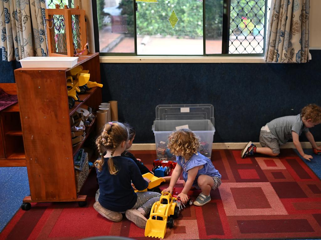 A small group of children play at the Robertson Street Kindy Childcare Centre in Helensburgh south of Sydney. Picture: AAP Image/Dean Lewins