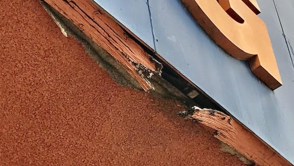 The damaged facade at Vermont South Shopping Centre.