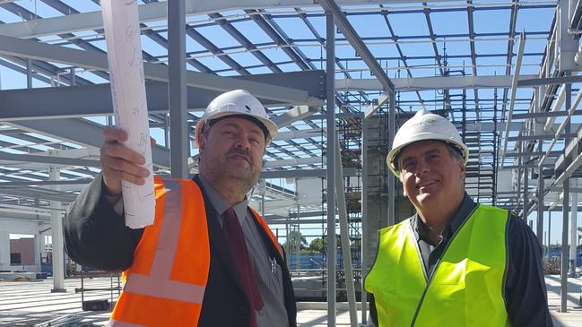 Dr Evan Jones and Moreton Bay Regional Council Mayor Allan Sutherland when the Morayfield Health Hub was under construction in August 2017. 