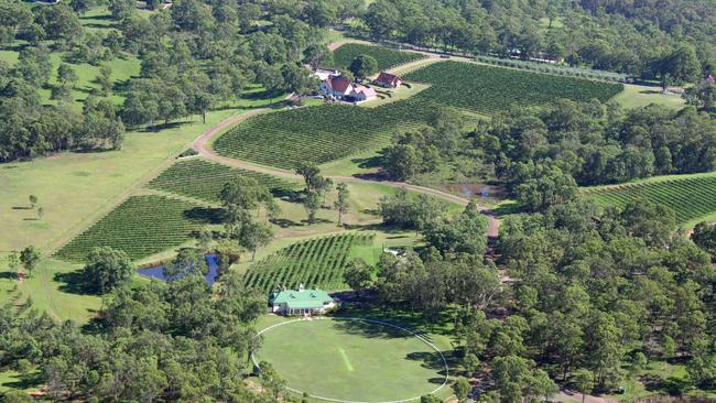 Aerial view of the iconic Wandin Valley Estate winery in the NSW Hunter Valley, where the wedding was held on Sunday.