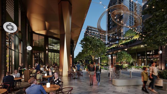 The $400M mixed use project including residential, retail and commercial space will see five buildings built over two podiums, separated by the Eat Street and 558 apartments.