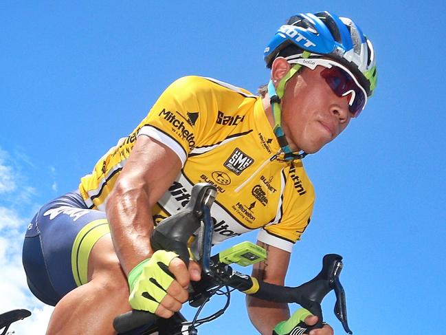 Caleb Ewan on his way to winning the stage and the overall event for elite men during the criterium, stage 4 of the 2016 Mitchelton Bay Cycling Classic on Monday, January 4, 2016, in Williamstown, Victoria, Australia. Picture: Hamish Blair