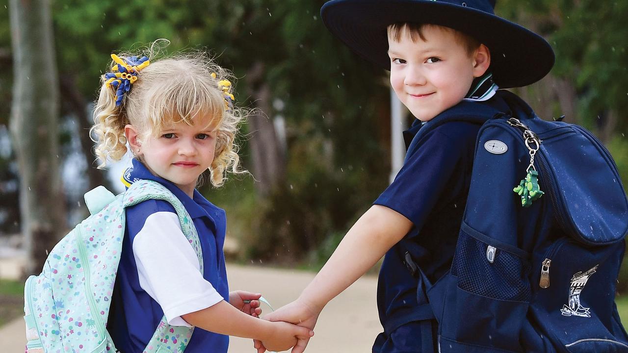 2020 prep students from Fitzgerald State School Gemma Petith and Dundula State School Nate Batchelor. Picture: Tony Martin