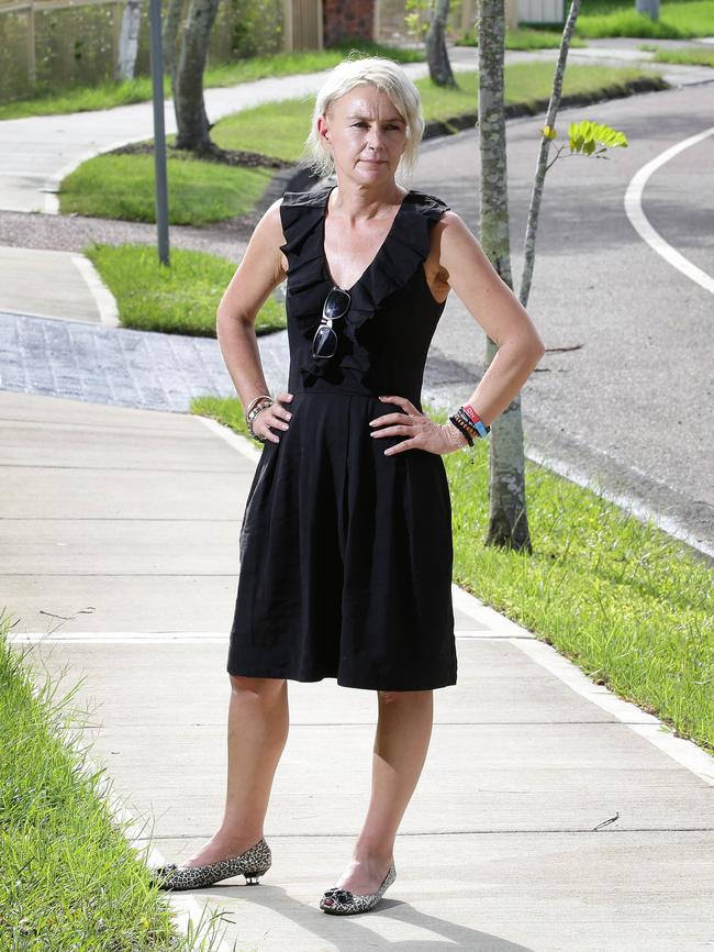 Irate ratepayer Kylie Sutherland on the footpath. Picture: Mark Scott