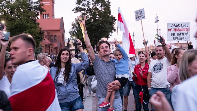 An anti-Lukashenko rally in the Belarus capital of Minsk. Picture: Getty Images