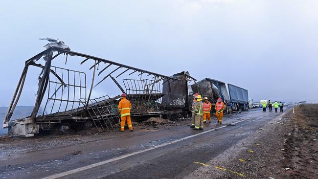 The scene of a fatal head-on truck collision on the Sturt Highway near Truro in 2019. Picture: Tom Huntley