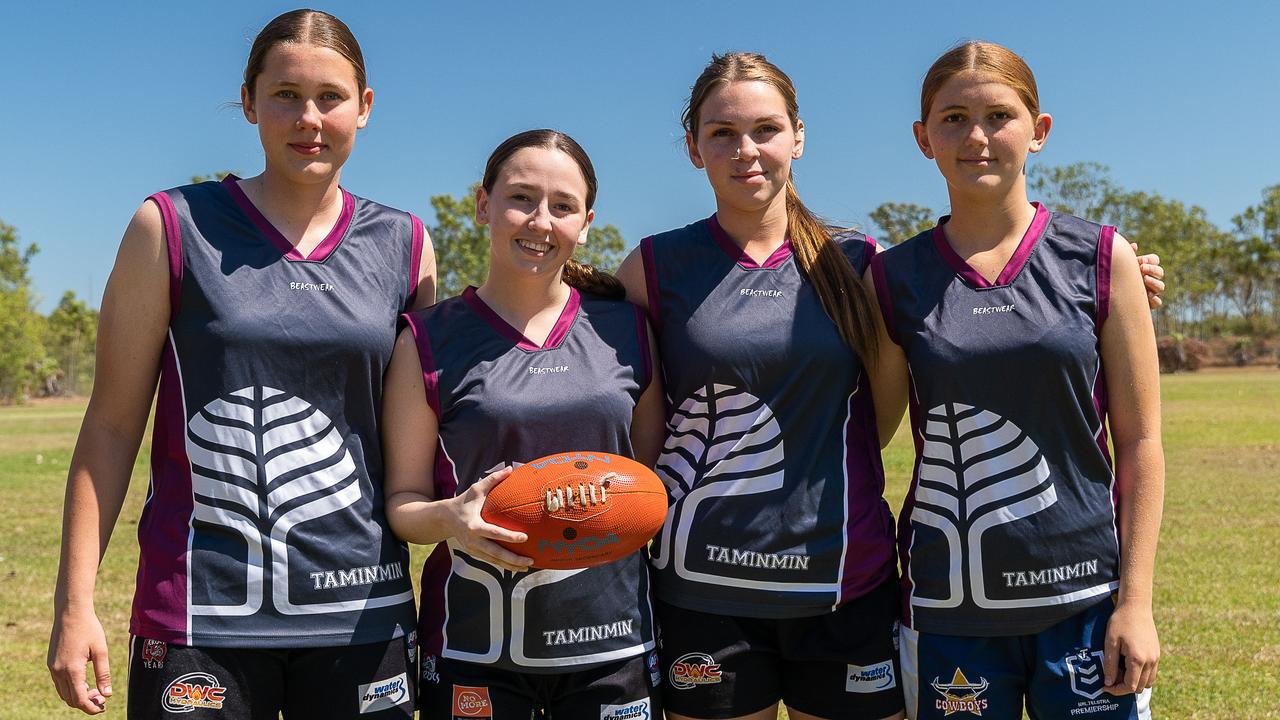 Bonnie Brown, Gracie Busuttil, Kiara Rogers and Maddie Tait played for Taminmin during the T for Thomas AFL matches. Picture: Pema Tamang Pakhrin