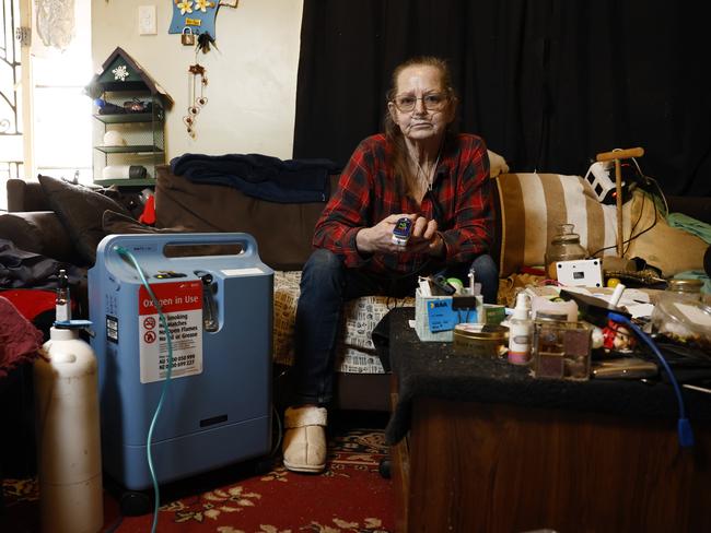 Jay Meiers from Broken Hill, had problems with her oxygen machine after a storm that destroyed Transgrid power infrastructure outside Broken Hill. Picture: Richard Dobson