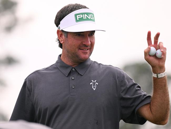 AUGUSTA, GEORGIA - APRIL 04: Bubba Watson of the United States waves on the 18th green during a practice round prior to the 2023 Masters Tournament at Augusta National Golf Club on April 04, 2023 in Augusta, Georgia.   Ross Kinnaird/Getty Images/AFP (Photo by ROSS KINNAIRD / GETTY IMAGES NORTH AMERICA / Getty Images via AFP)