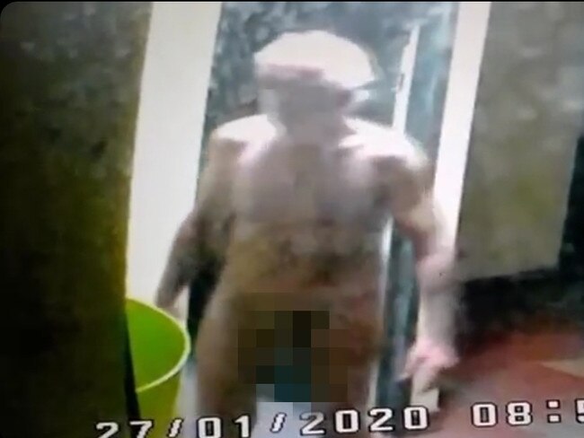 Thomas Keir walking naked around the housing complex where he lived in Kingsford after getting out of jail. Supplied