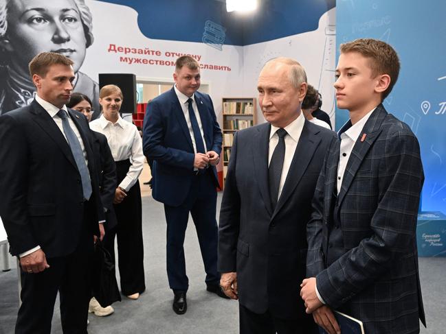 Vladimir Putin tells students Russia is “absolutely invincible”. Picture: AFP