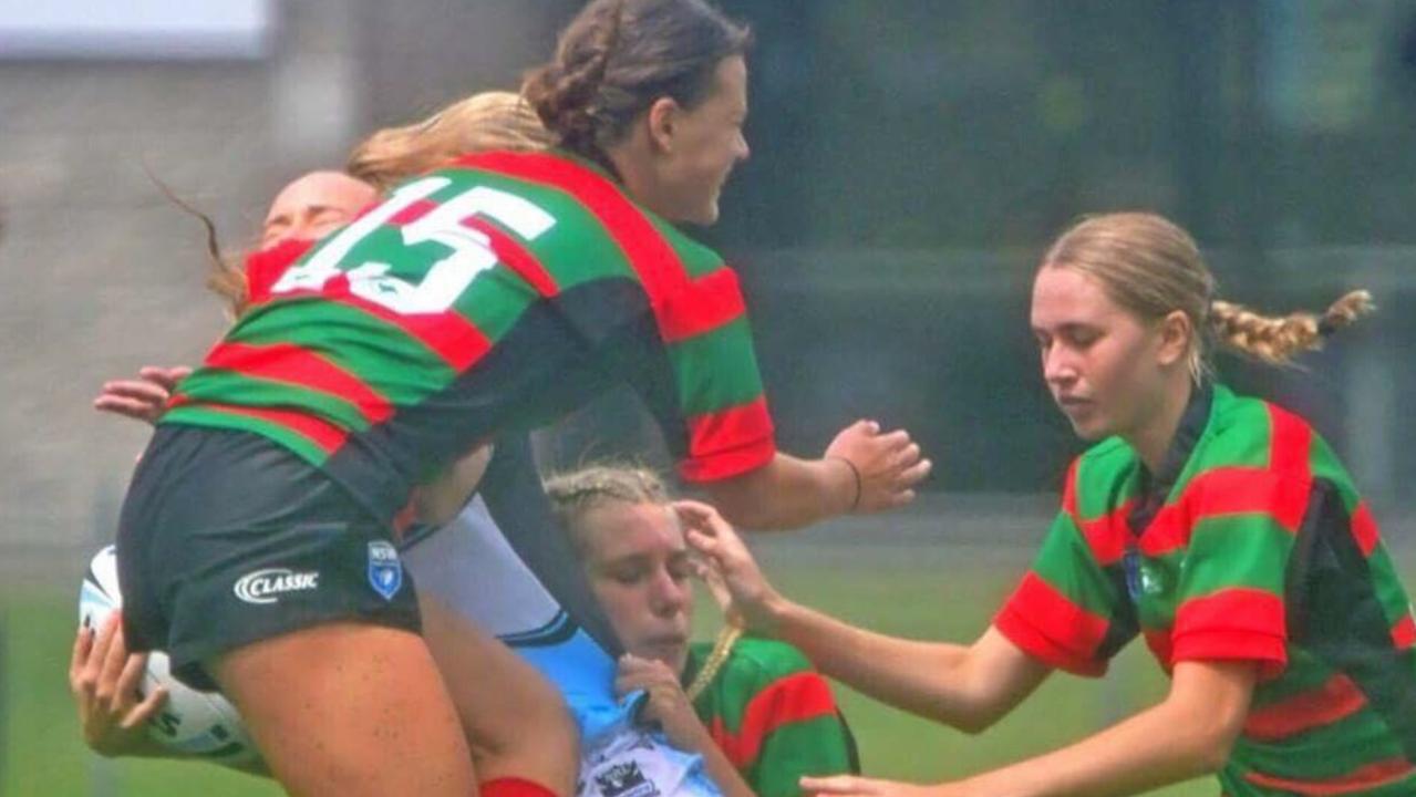 Sarah Marschke (bottom) playing club NRL in Sydney