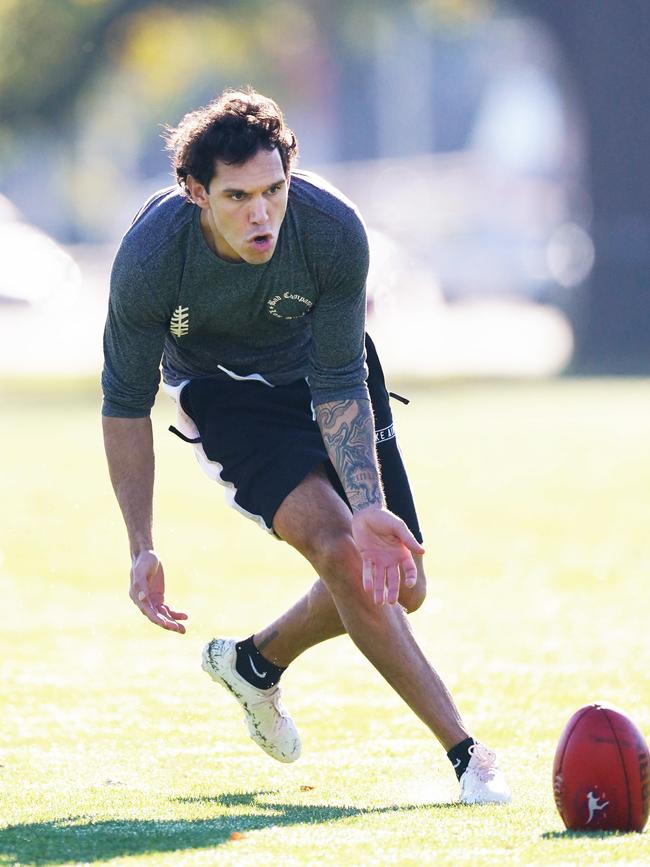 Harley Bennell tests his calves out by picking up a ground ball on Saturday.